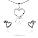 A set of silver jewelry HEARTS with microcircons