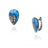 Silver earrings with opal with Greek pattern
