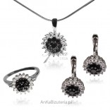Silver set of silver jewelry with white and black cubic zirconia