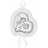 Medallion with a music box Little angel over the baby on a light gray background