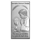 Pamiątka Pierwszej Komunii Świętej dla chłopca - obrazek srebrny 10x20 CM