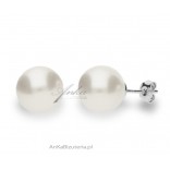 Silver earrings white Swarovski pearls 0.8 cm