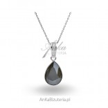 Silver Classy Pear necklace with Swarovski stones in Dark Gray color.