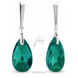 Silver Swarovski Lacrima earrings in Emerald green color