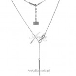 Silver tie necklace Infinity with a stick