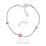 Silver bracelet for girls with pink enamel