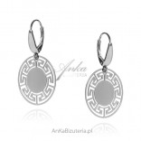 Silver earrings with a Greek pattern on an English clasp
