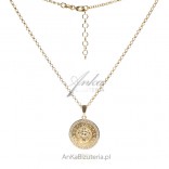 Gold-plated silver LION necklace with Greek pattern and cubic zirconia