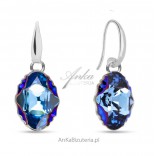 Delia Vela earrings Swarovski earrings in Aquamarine Metallic Blue color.