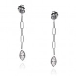 Silver earrings with dangling zircons on a rolo flat chain
