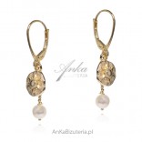 Gold-plated silver earrings Sun with a pearl
