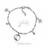 Silver moon and sun bracelet with micro cubic zirconia