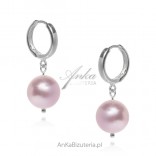Silver earrings with a pink Swarovski pearl