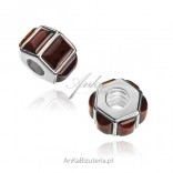 Silver amber charms for fashion bracelets. Ring with cherry amber