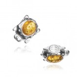 Silver amber charms for modular bracelets Turtle with yellow amber