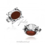 Silver amber charm for modular bracelets Turtle with cognac amber