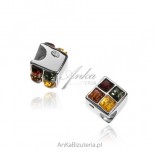 Silver amber charms for fashion bracelets Rubik's Kosta with colored amber