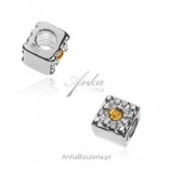 Silver amber charms for fashion bracelets. Cube with lemon amber