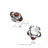 Silver charm with cognac amber for modular bracelets