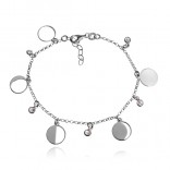 Silver bracelet with round tags and cubic zirconia