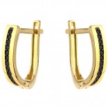 Gold earrings pr. 585 with black cubic zirconia