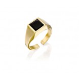 Gold-plated silver ring with a black faceted onyx