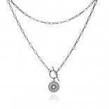 Silver rosette necklace with tibon and rolo fleat chain