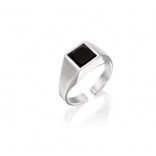 Silver signet ring with black faceted onyx