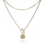 Gold-plated silver rosette necklace with tibon and rolo fleat chain