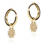 Gold-plated silver earrings SUNFLOWERS on a circle with cubic zirconia