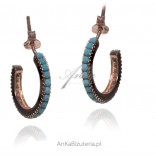 Silver earrings with blue turquoise, gold-plated with pink gold