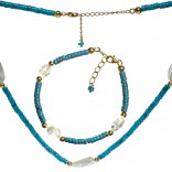 A set of silver jewelry, gold-plated necklace and bracelet with turquoise and aquamarine