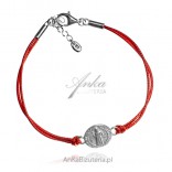 Silver bracelet BENEDICT on a red waxed string