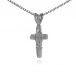 A silver cross with the sign of Pisces