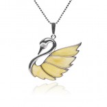 Silver pendant with natural yellow amber - SWAN - small