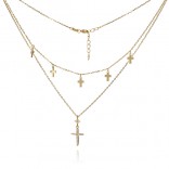 Fashionable silver jewelry - gold-plated silver necklace with double crosses