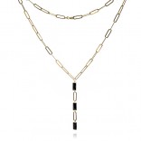Gold-plated silver necklace with black zircon on a rolo fleat chain