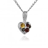 Silver pendant HEART with colored amber