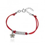 Children's silver bracelet on a red string with a flower - ENGRAVING!