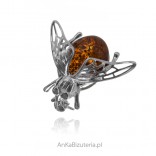 Silver brooch with amber BEE