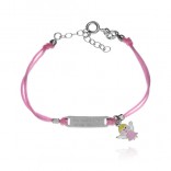 Children's silver bracelet on a pink string with an angel - the possibility of ENGRAVING!