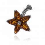 Silver brooch FLOWER with amber