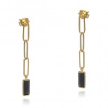 Gold-plated silver earrings with black zircon and a beautiful emerald cut