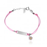 Children's silver pink bracelet with a flower for engraving