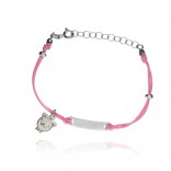 Children's silver pink bracelet with a teddy bear for engraving