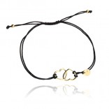 Gold-plated silver bracelet on a black string HEART adjustable