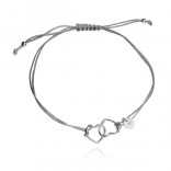 Silver bracelet on a gray string TWO HEARTS