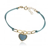 Gold-plated silver bracelet with a heart on a turquoise strap