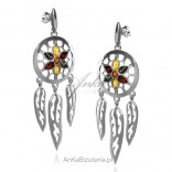 Silver DREAM CATCHER earrings with colored amber