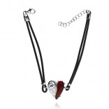 Silver bracelet with cherry amber HEART on rubber